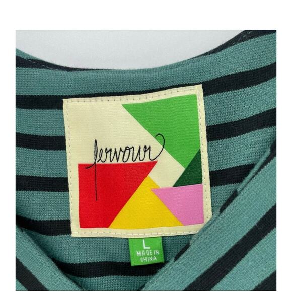 ModCloth Fervour Women Striped Dress Sz. Lrg Green EUC Retro Pinup Girl - Picture 6 of 7